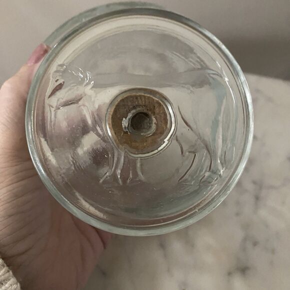 Vintage Glass Butter Press Butter Mold with Wood Handle and Cow Stamp - Picture 2 of 5